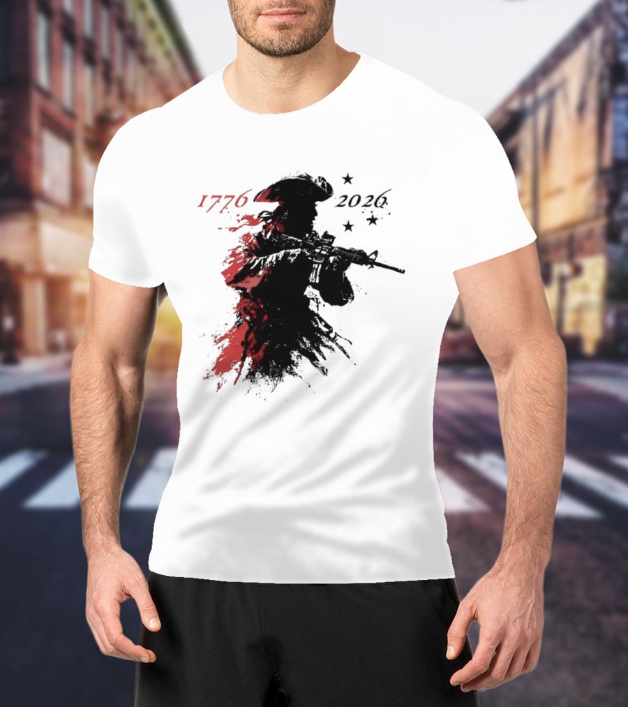 Patriotic Soldier 1776 2026 Black And Blood Rifle Painting T-Shirt