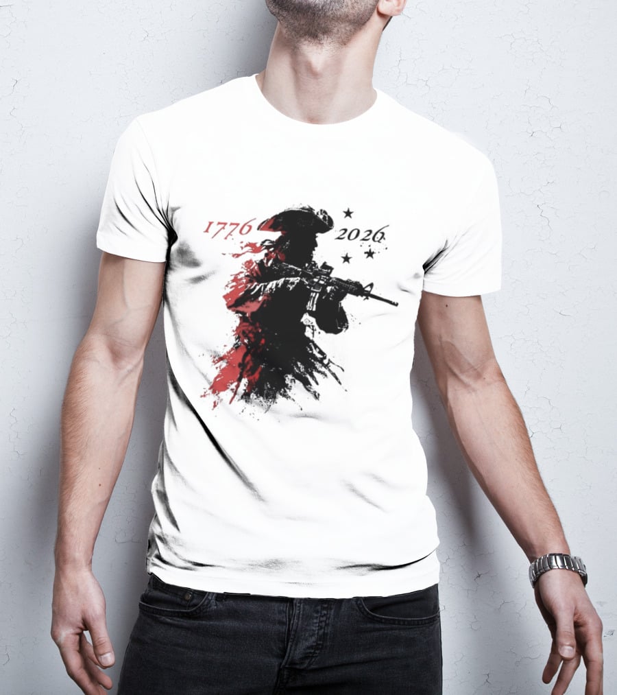 Patriotic Soldier 1776 2026 Black And Blood Rifle Painting T-Shirt