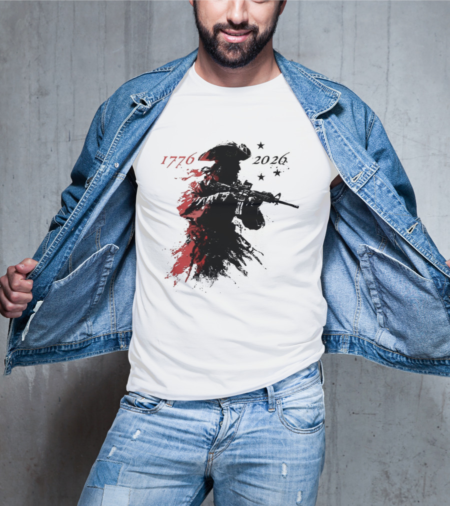 Patriotic Soldier 1776 2026 Black And Blood Rifle Painting T-Shirt