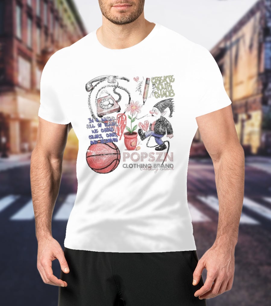 Popszn Create Your Chaos Basketball Gnome And Vintage Phone With Heart Flower T-Shirt