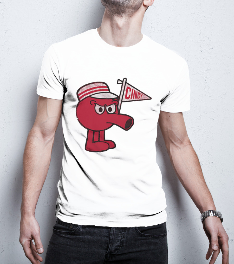 Redbert Cincinnati Reds Queen City Cincy Flag 8 Bit T-Shirt