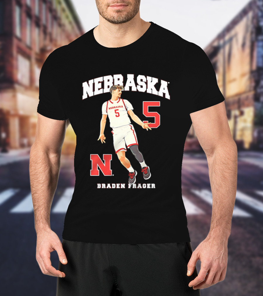 Braden Frager Nebraska Cornhuskers Basketball Number 5 N T-Shirt