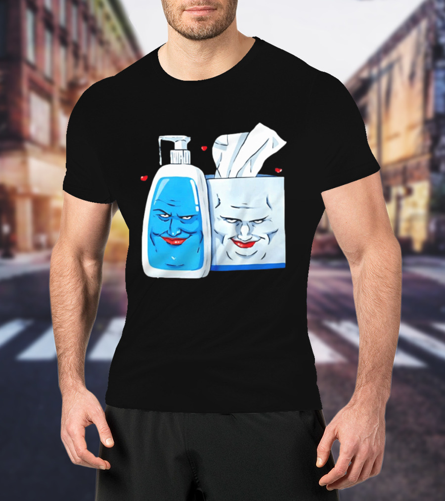 Smiling Blue Lotion Bottle And Tissue Box Meme With Red Lips And Hearts T-Shirt