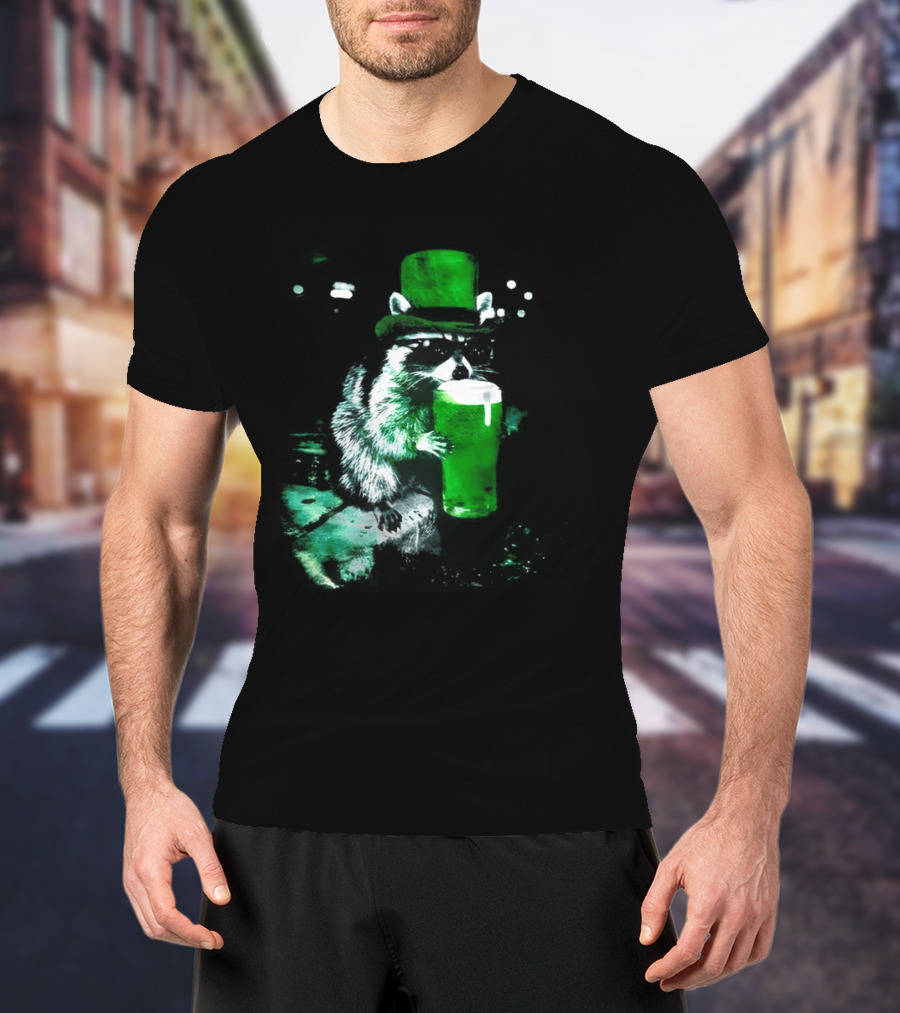 Drunk Irish Raccoon With Green Beer St Patricks Day 2026 T-Shirt
