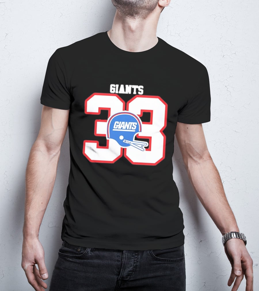 New York Giants 33 Helmet 80s Retro Football T-Shirt