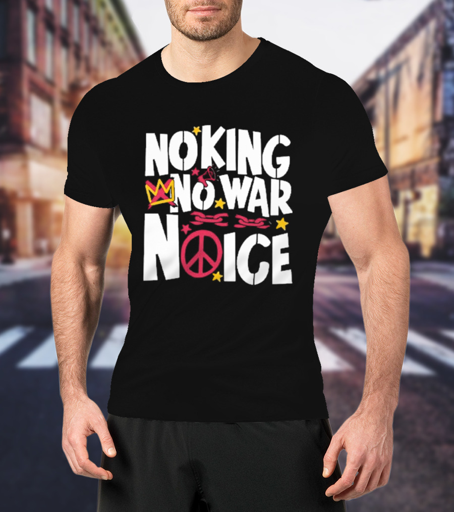 No King No War No ICE Peace Symbol Red Crown Yellow Stars T-Shirt