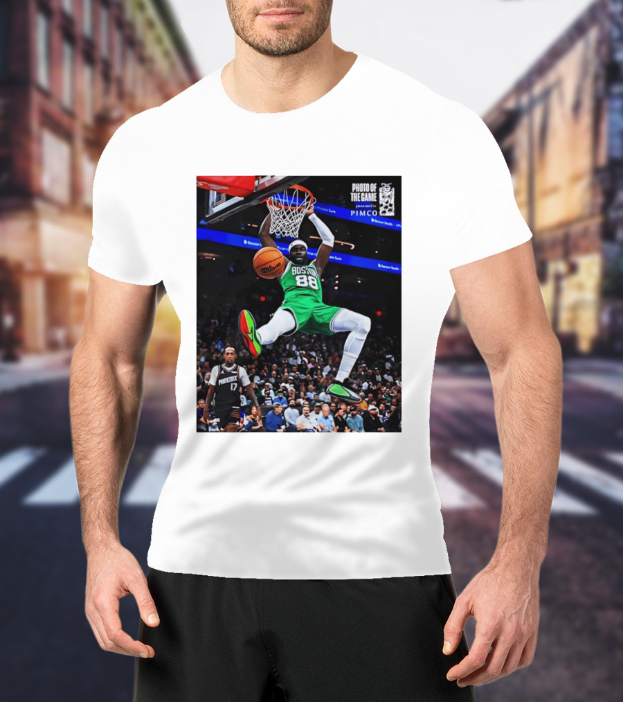 Neemias Queta Boston Celtics Dunk Action Photo With PIMCO At NBA Game T-Shirt