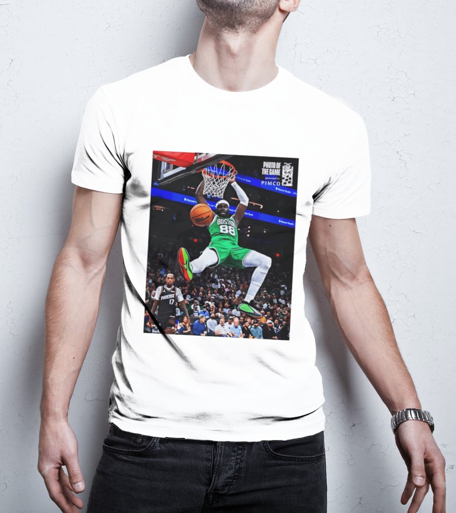 Neemias Queta Boston Celtics Dunk Action Photo With PIMCO At NBA Game T-Shirt