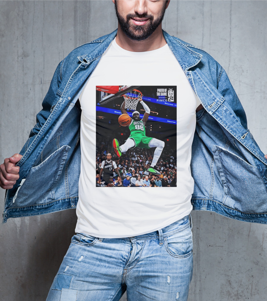 Neemias Queta Boston Celtics Dunk Action Photo With PIMCO At NBA Game T-Shirt