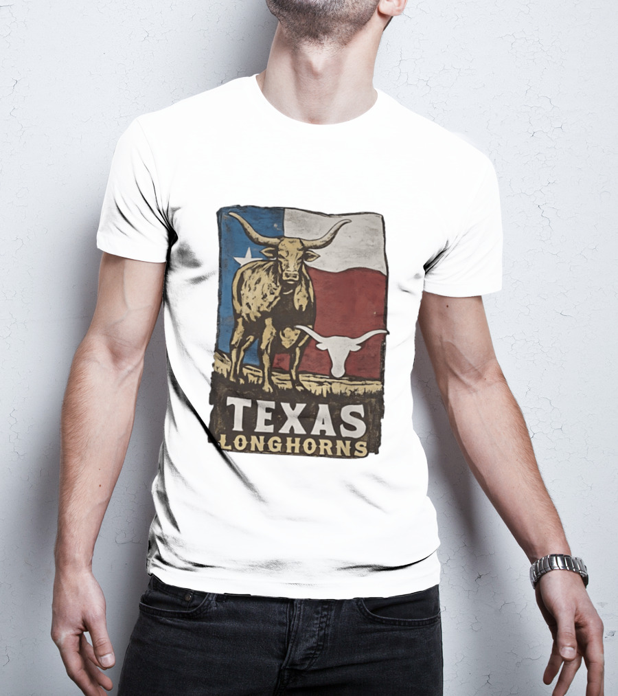 Texas Longhorns Flag Vintage Style Cow T-Shirt