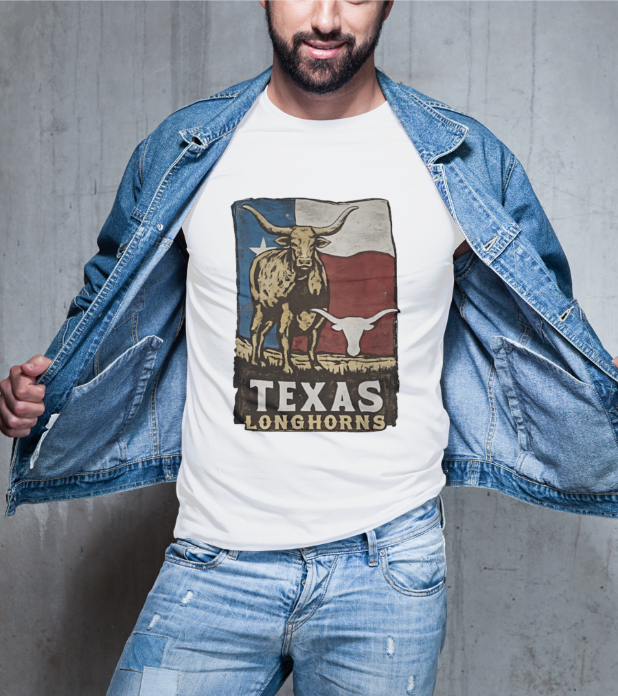 Texas Longhorns Flag Vintage Style Cow T-Shirt