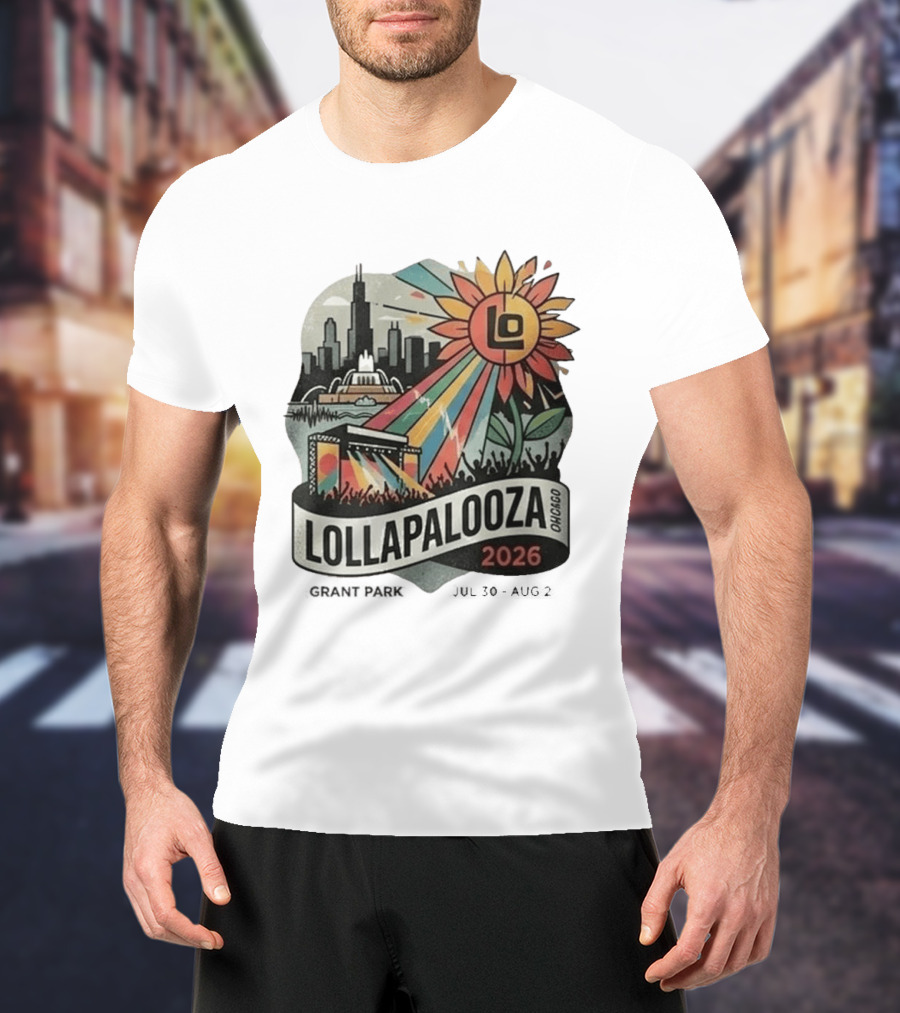 Lollapalooza 2026 Chicago Grant Park Skyline Sunflower Festival T-Shirt