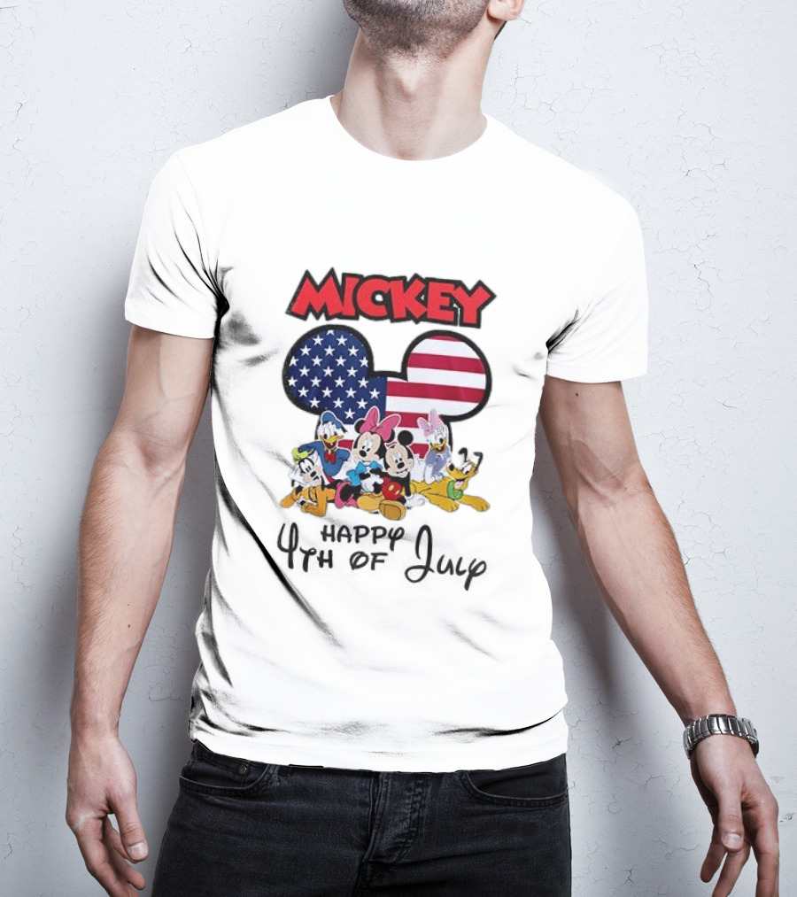 Mickey Mouse Happy 4th Of July Disney Celebration With American Flag And Characters T-Shirt