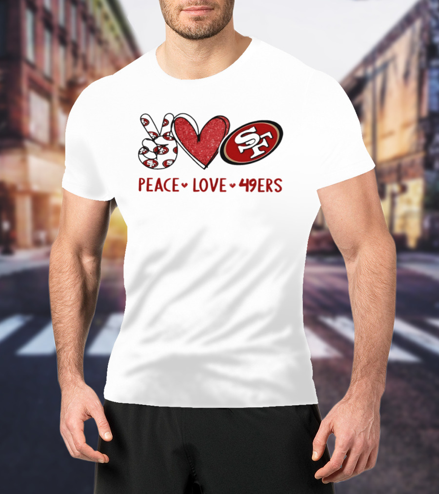PEACE LOVE 49ERS SF Football Team Logo Heart T-Shirt