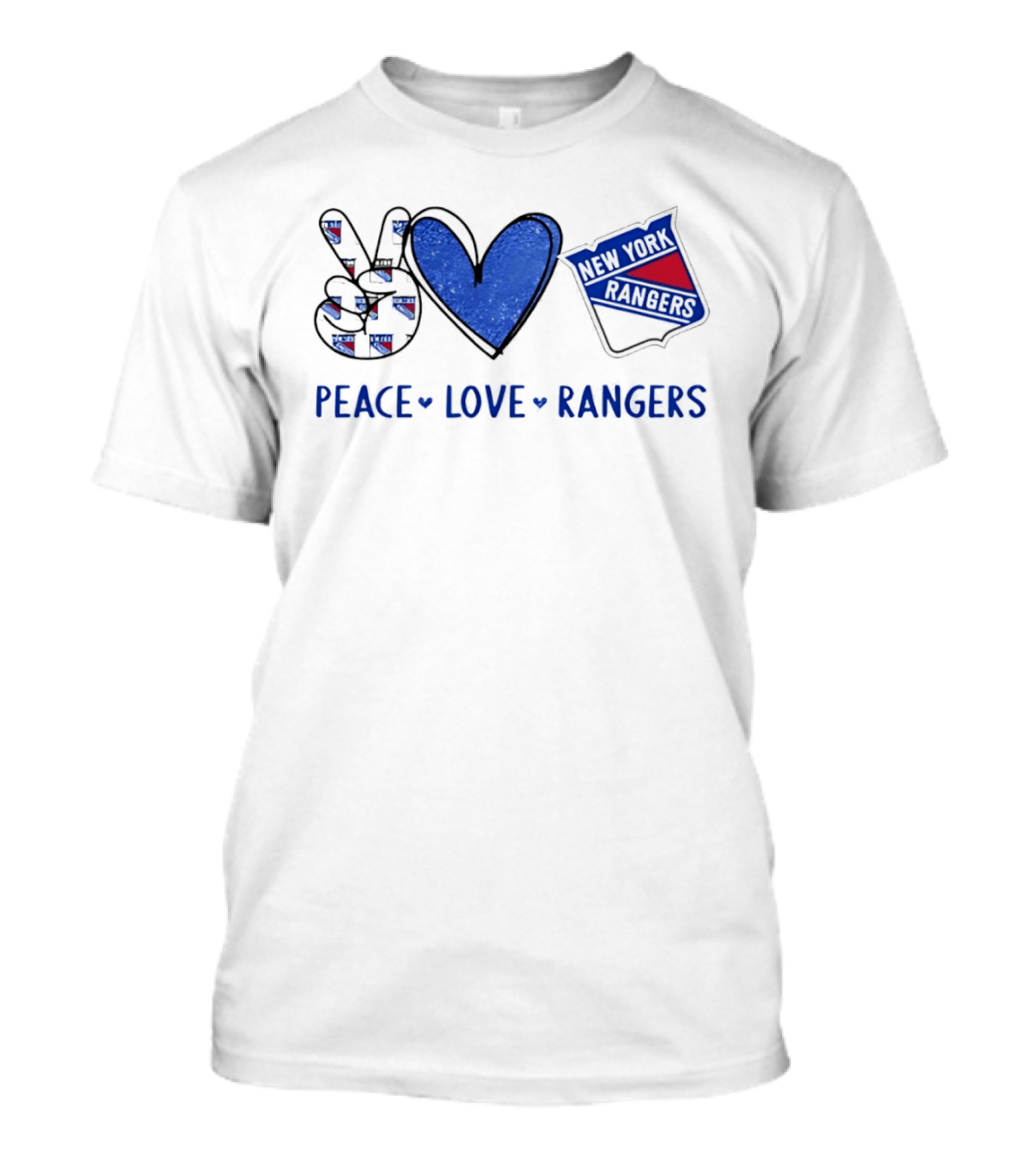 New York Rangers Peace Love Rangers Hands Heart Sign T-Shirt