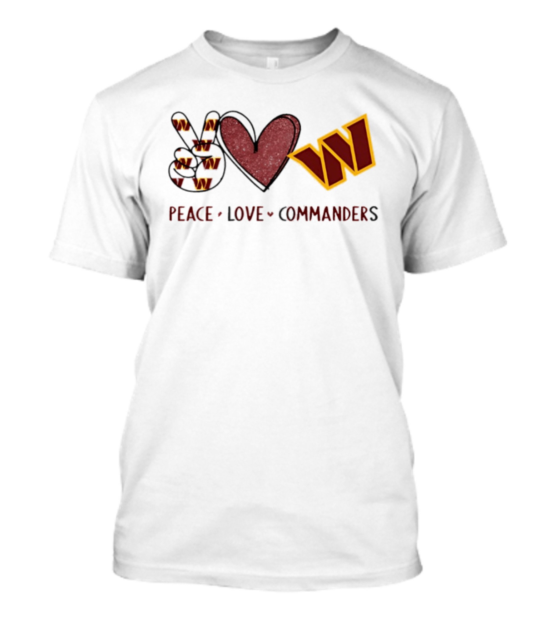 Peace Love Commanders Washington Commanders Football Team Logo Hands Heart Sign T-Shirt