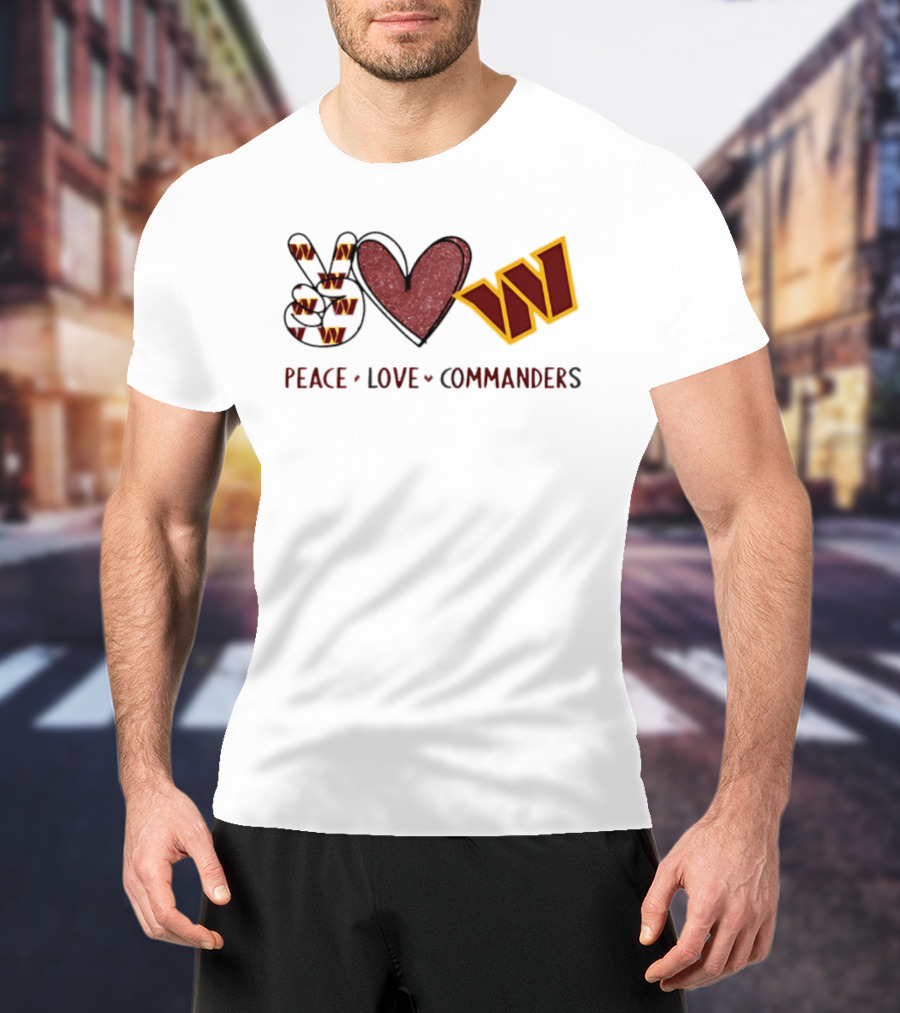 Peace Love Commanders Washington Commanders Football Team Logo Hands Heart Sign T-Shirt