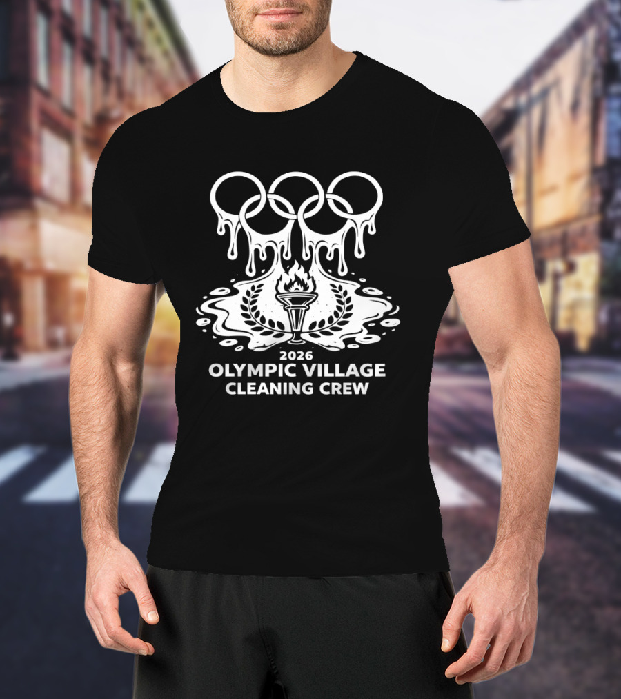 2026 Olympic Village Cleaning Crew Dripping Rings And Torch T-Shirt