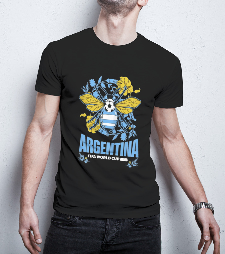 Argentina FIFA World Cup 26 Bee Soccer Ball Wings Floral T-Shirt