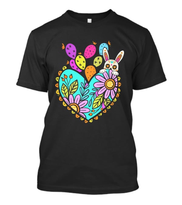 Easter Day Rabbit Holding Heart Sagrado Corazon Floral Bunny Balloons T-Shirt