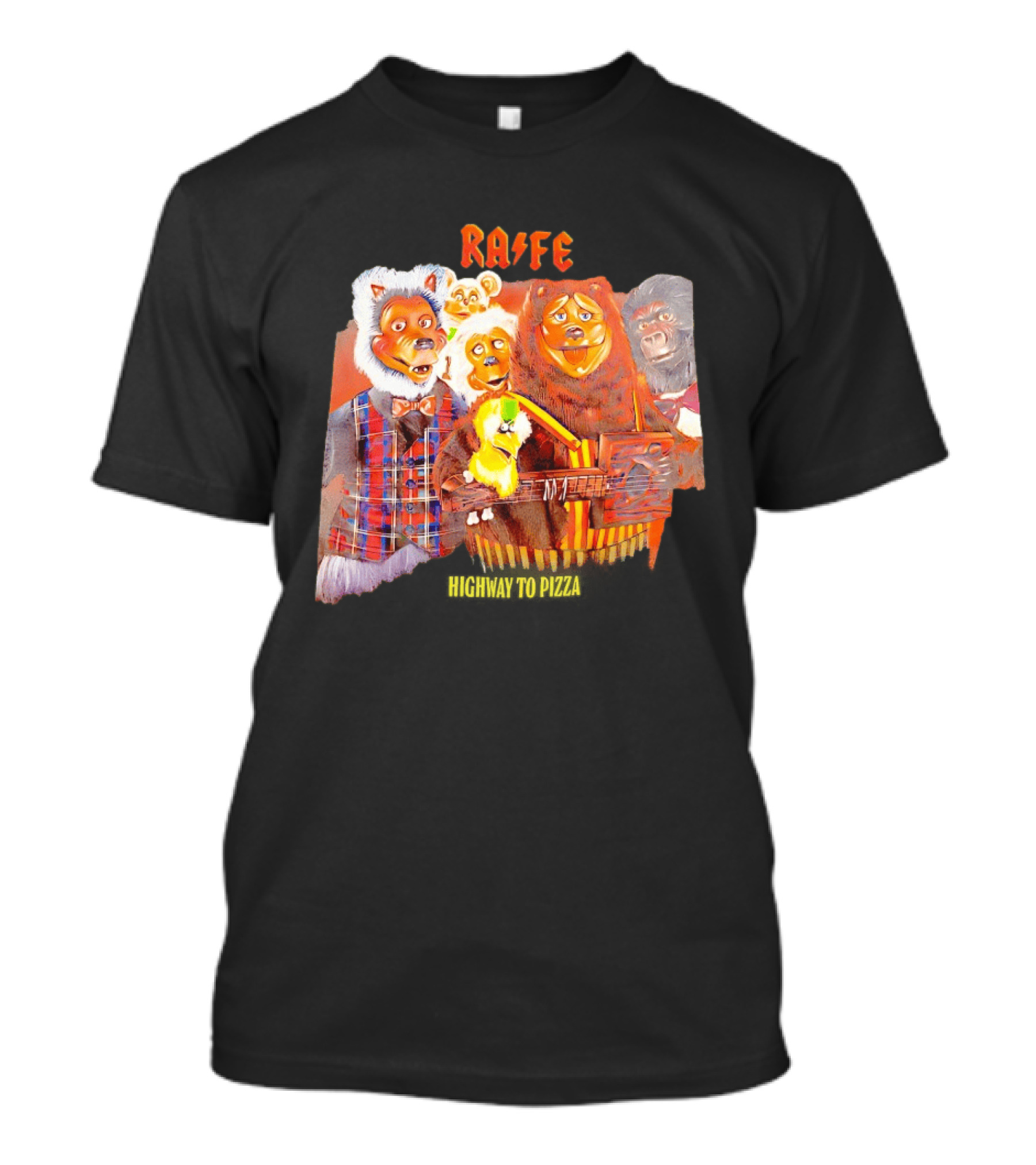 Rafe Highway To Pizza Characters With Animals And Guitar T-Shirt