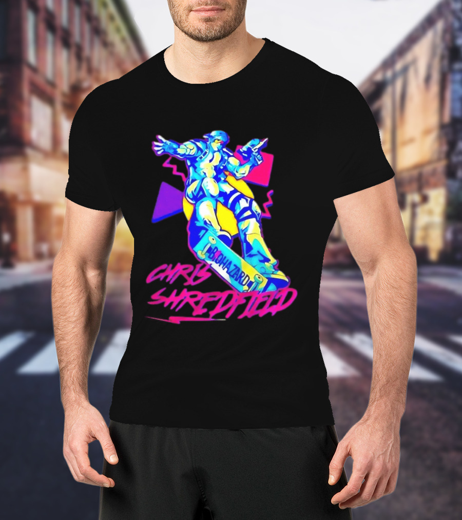 Chris Shredfield Brohazard Skateboarding Robot Neon T-Shirt