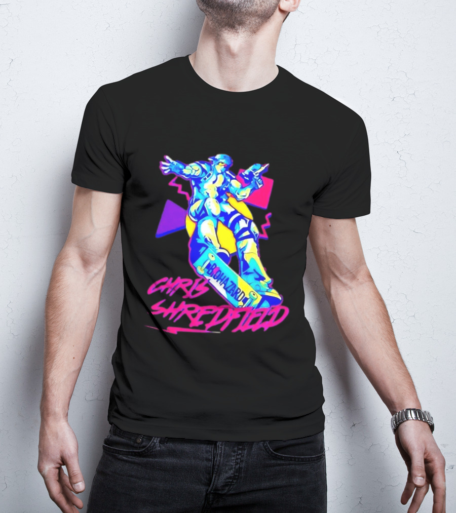 Chris Shredfield Brohazard Skateboarding Robot Neon T-Shirt