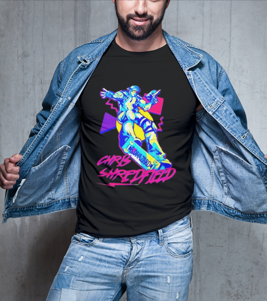 Chris Shredfield Brohazard Skateboarding Robot Neon T-Shirt