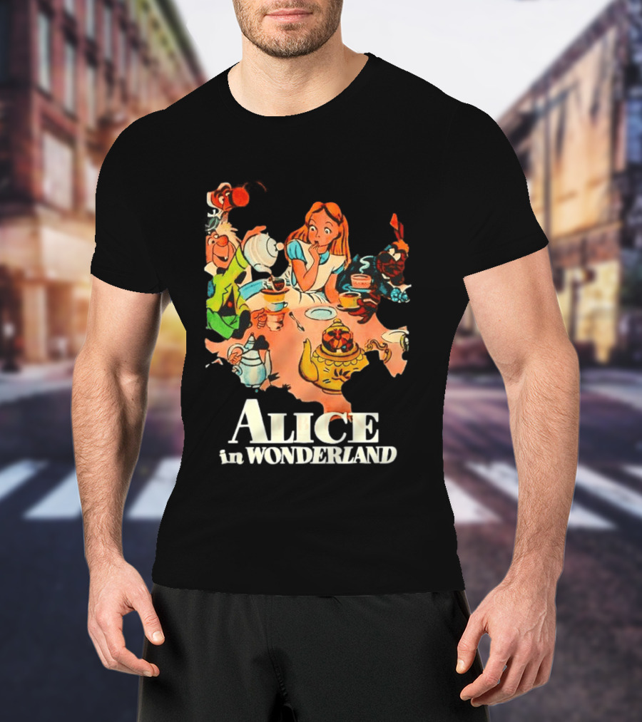Alice In Wonderland Mad Hatter Tea Party Cartoon Smoking Scene T-Shirt