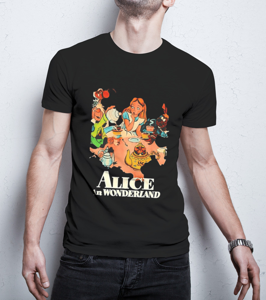 Alice In Wonderland Mad Hatter Tea Party Cartoon Smoking Scene T-Shirt