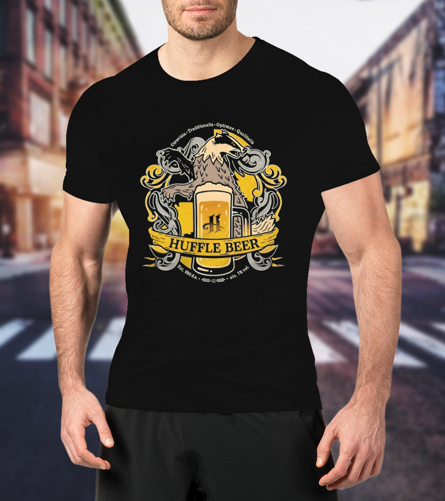 Huffle Beer Cerevisia Traditionalis Optimae Qualitatis 990 D C Badge With And Badger T-Shirt