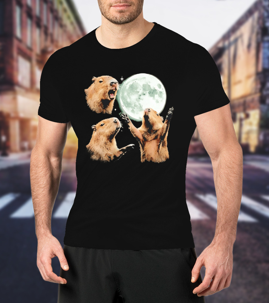 Capybara Howling At Full Moon Tranquility T-Shirt