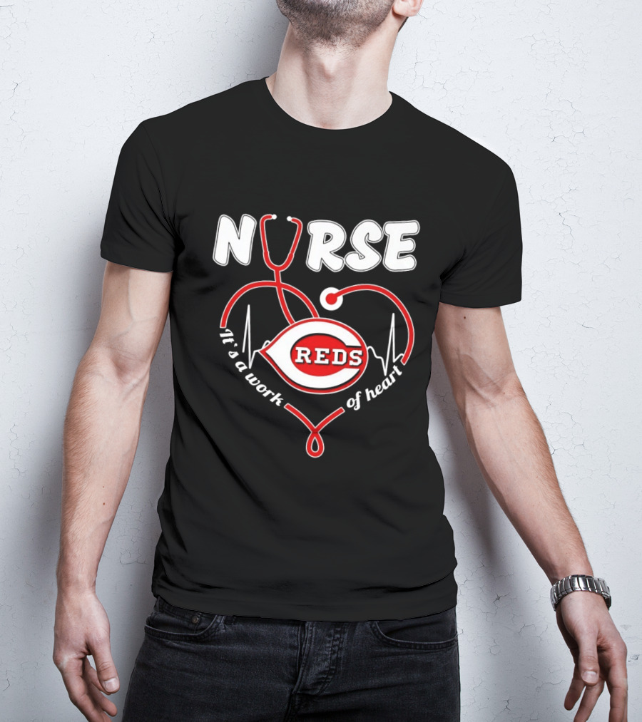 Cincinnati Reds Nurse Stethoscope It's A Work Of Heart T-Shirt
