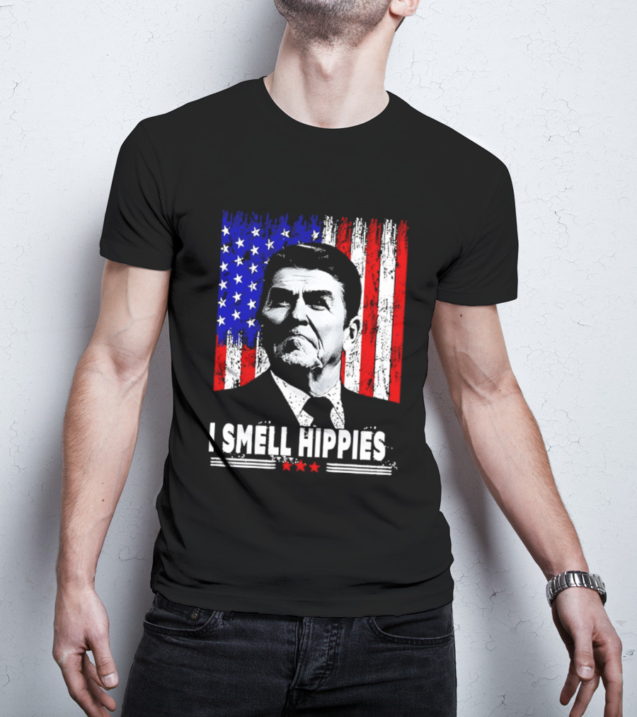 I Smell Hippies Reagan USA Flag Stars And Stripes T-Shirt