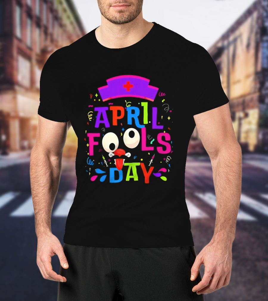 April Fools Day Nurse Hat With Colorful Confetti And Googly Eyes T-Shirt