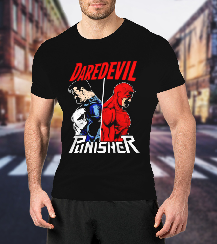 Daredevil Punisher Split Silhouette Marvel Characters T-Shirt