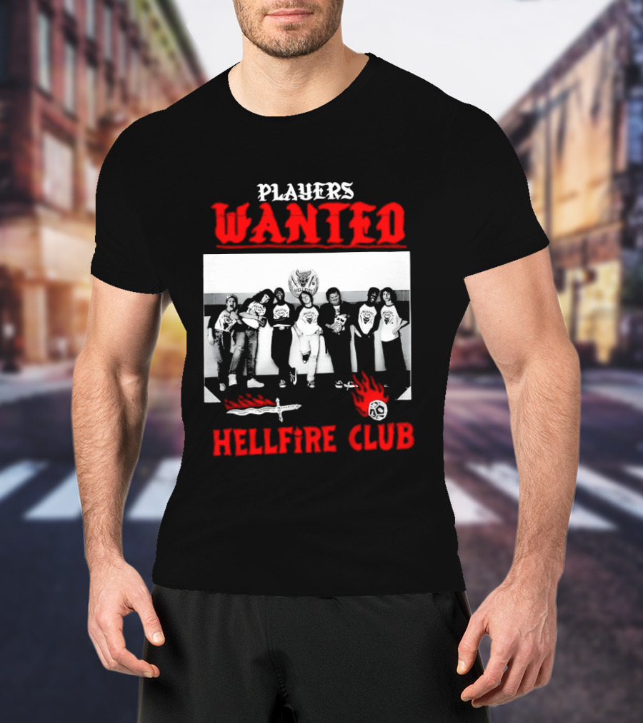 Players Wanted Hellfire Club Retro Group Photo Gaming Dungeons Dragons Fantasy T-Shirt