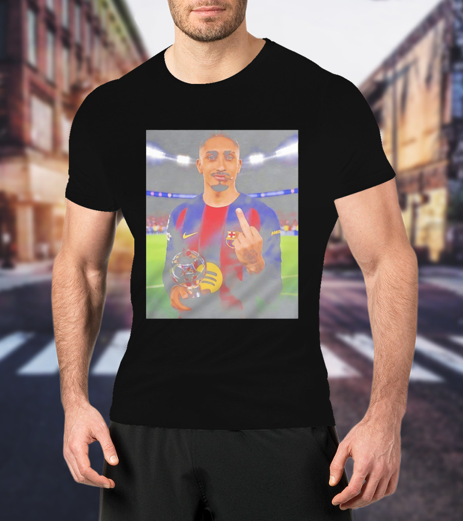 Raphinha Barcelona Middle Finger Gesture Soccer Stadium Scene T-Shirt