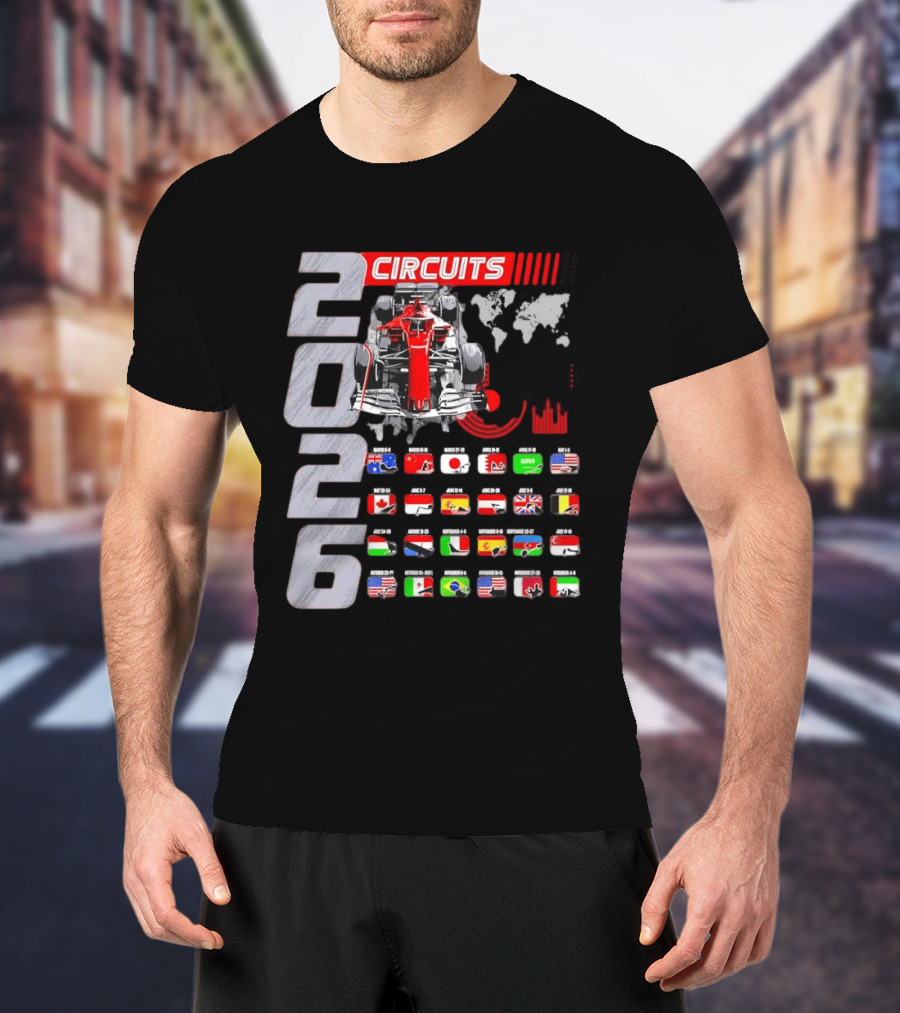 2026 Formula Racing Car Circuit Calendar With Country Flags T-Shirt