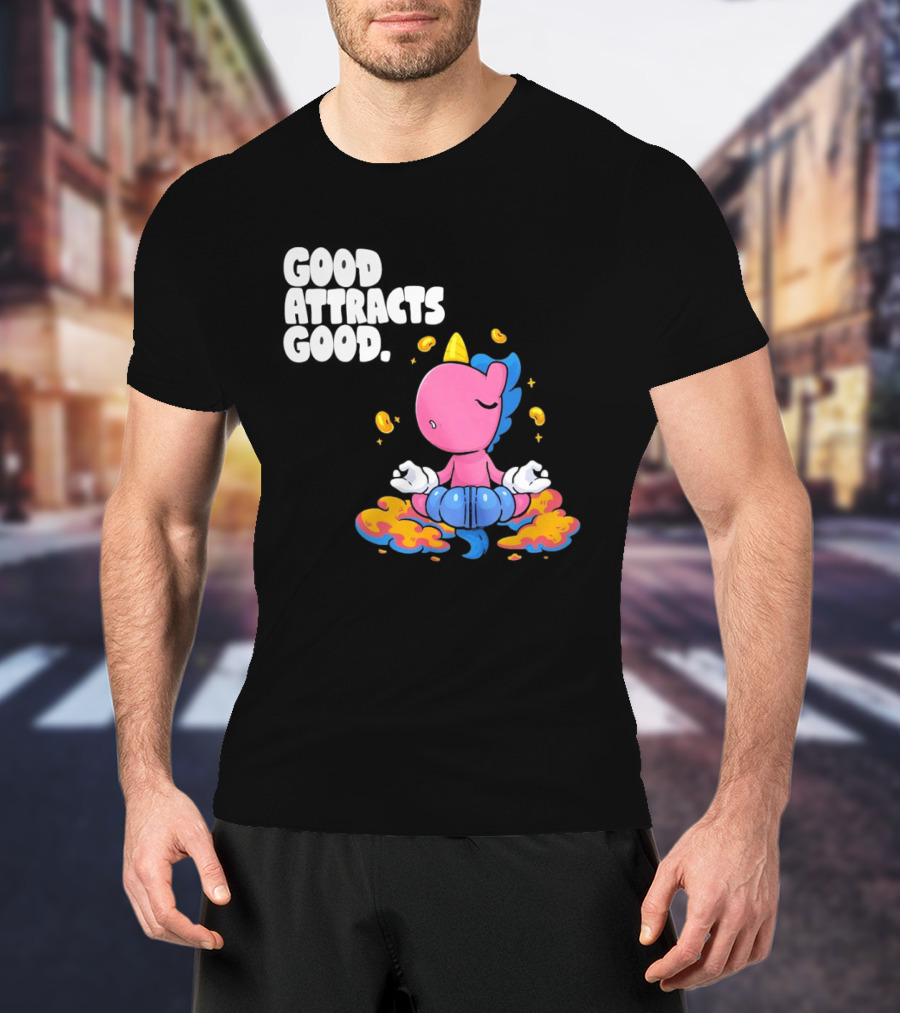 Good Attracts Good Unicorn Cartoon Meditation Coins T-Shirt