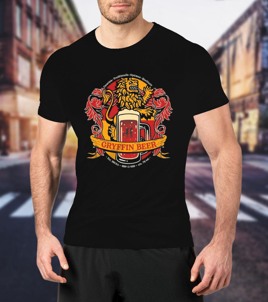 Gryffin Beer Cerevisia Traditionalis Optimae Qualitatis Est 990 D C Lion Crest T-Shirt