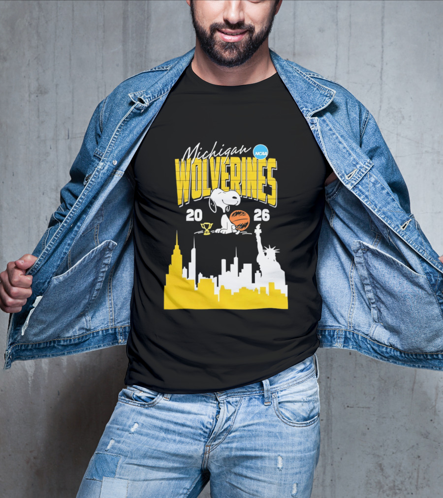 Michigan Wolverines NCAA Basketball Snoopy City Skyline 2026 T-Shirt