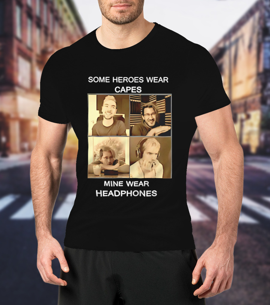 Some Heroes Wear Capes Mine Wear Headphones Retro Style Gamer T-Shirt