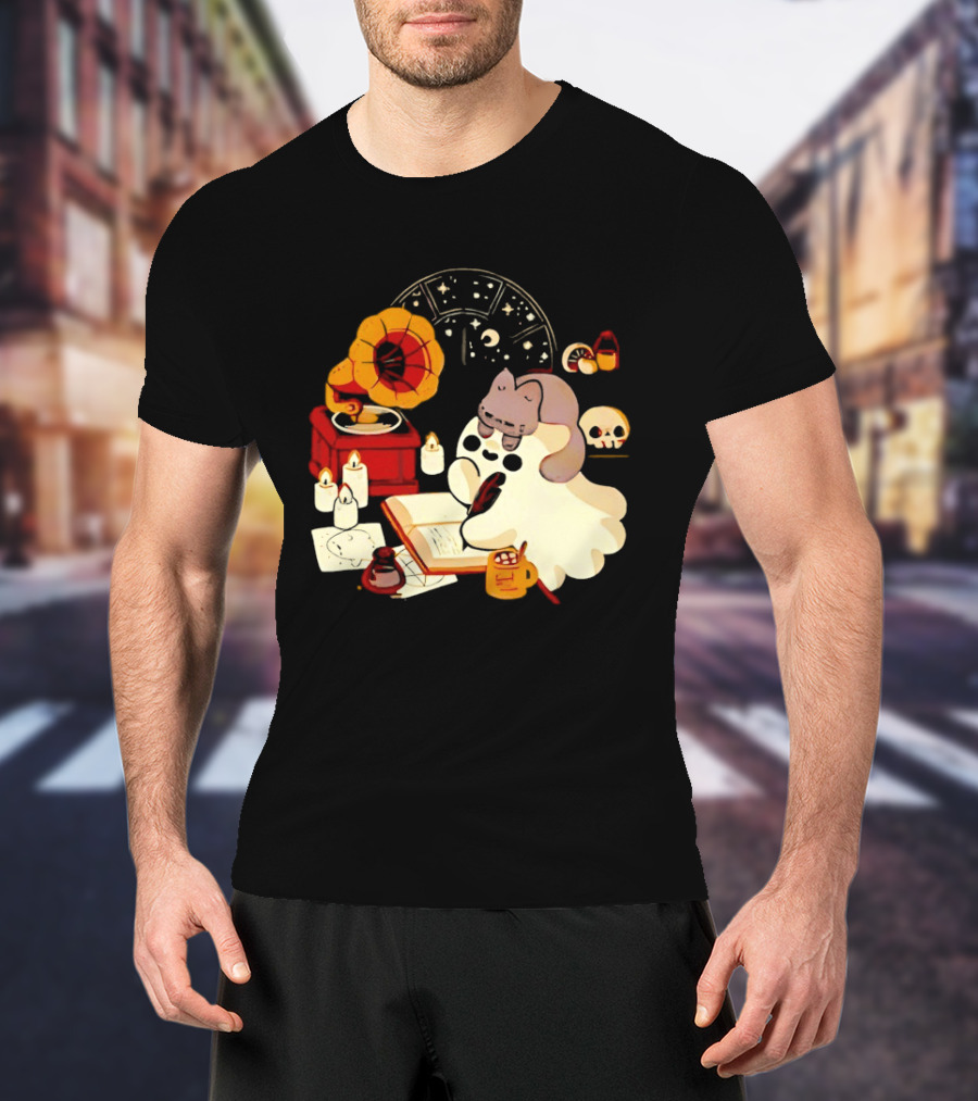 Spooky Ghost Lofi Aesthetic With Gramophone And Skulls T-Shirt