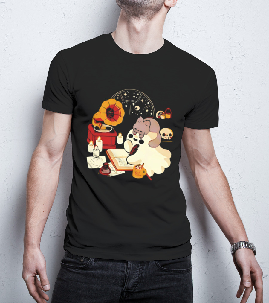 Spooky Ghost Lofi Aesthetic With Gramophone And Skulls T-Shirt