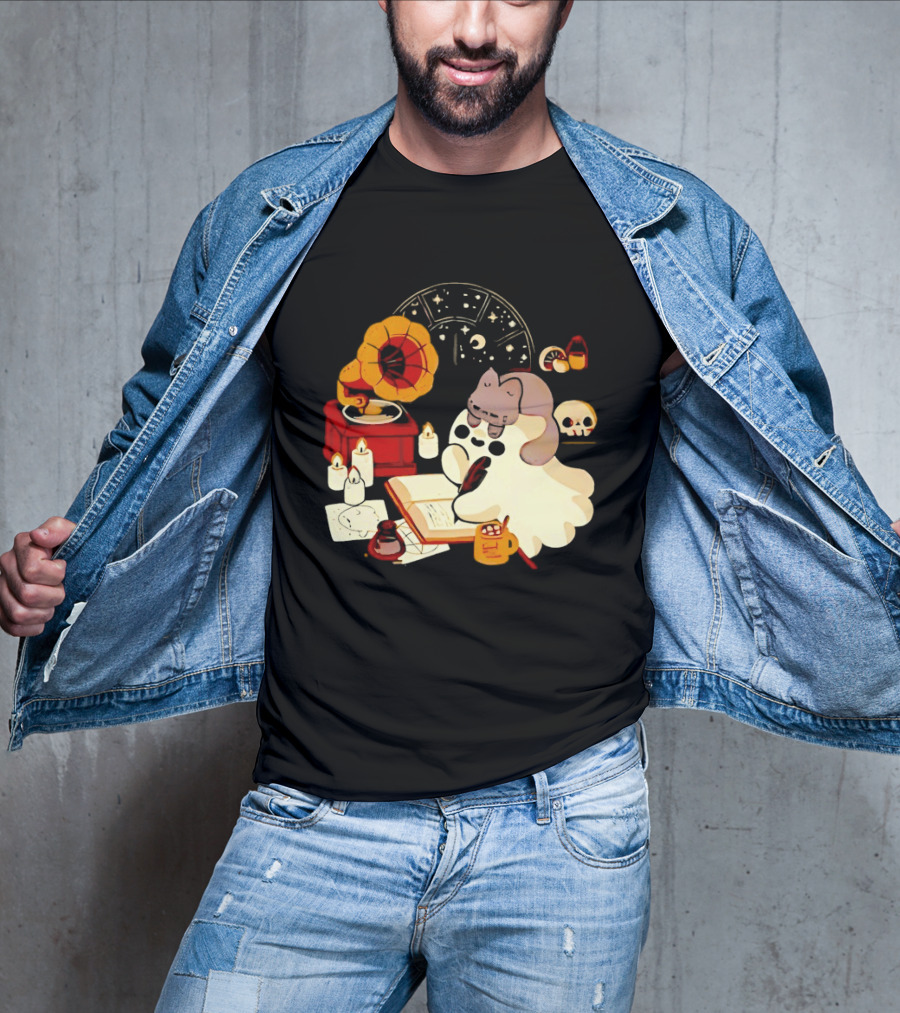 Spooky Ghost Lofi Aesthetic With Gramophone And Skulls T-Shirt