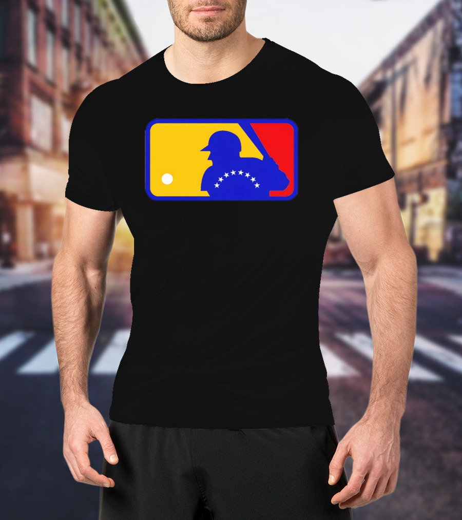 Venezuelan Baseball Player Silhouette With MLB Colors And Stars T-Shirt