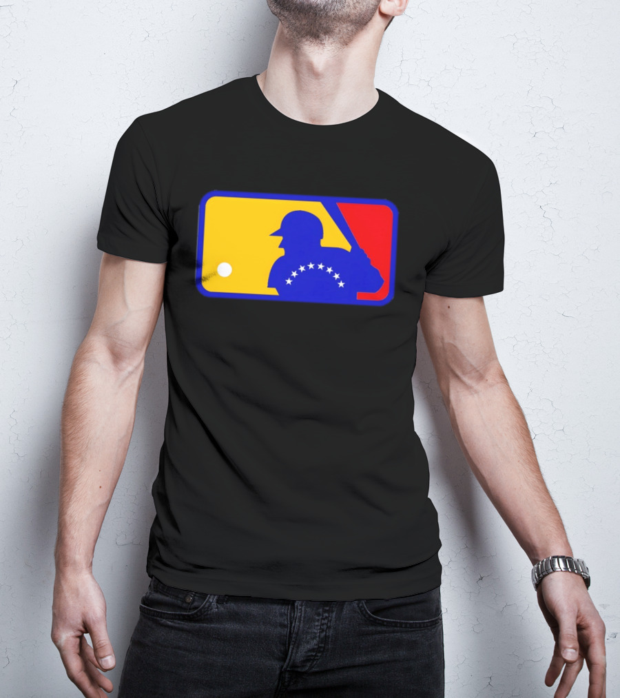 Venezuelan Baseball Player Silhouette With MLB Colors And Stars T-Shirt