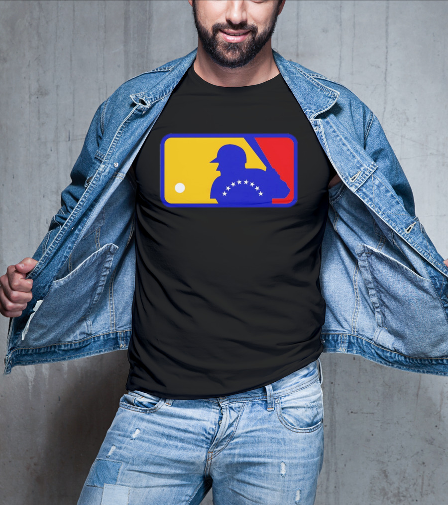 Venezuelan Baseball Player Silhouette With MLB Colors And Stars T-Shirt