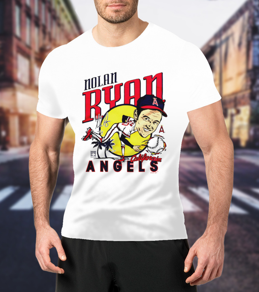 Nolan Ryan California Angels Caricature T-Shirt
